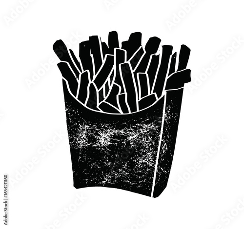 Potato french fries street fastfood menu hand drawn sketch. Crispy chip food in paper box or craft paper cone, on plate, in dip bowl, dipped in sauce vector illustration isolated on white background