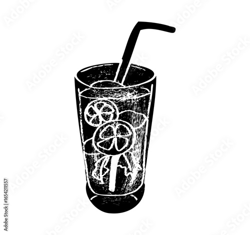 Citrus juices in glasses with straws. Lime, orange, lemon and grapefruit drinks and fresh slices. Vector cartoon illustration.