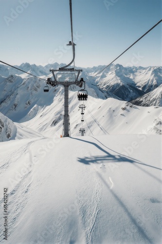 Ski Lift Over Snowy Mountain Landscape