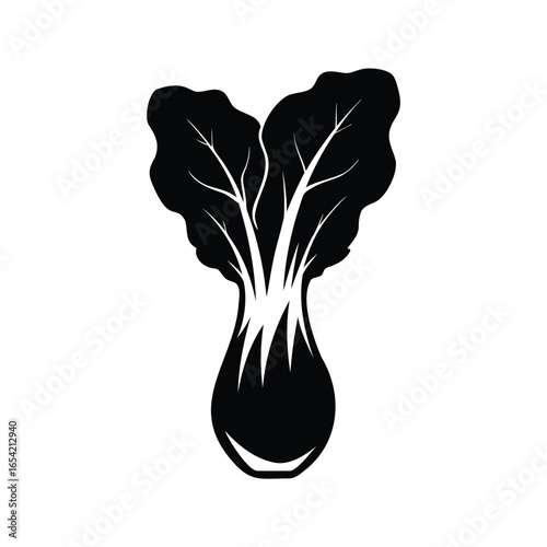 Monochrome Flat Vector Silhouette of Bok Choy Against White Background