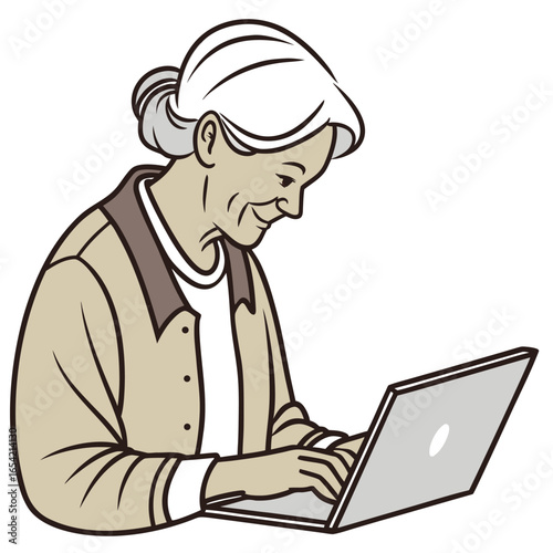 elder-using-laptop-isolated-on-pure-white-backgrou.eps