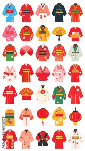 Colorful kimono collection.  Various styles and patterns