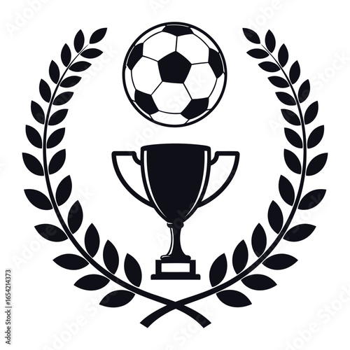 An emblem of soccer, including a soccer ball, a trophy, and a wreath, embodying the spirit of sportsmanship and victory
