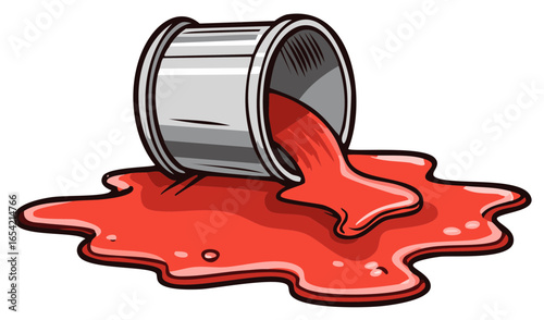 Red Paint Spilling from Overturned Can Representing Accidents Messy Situations