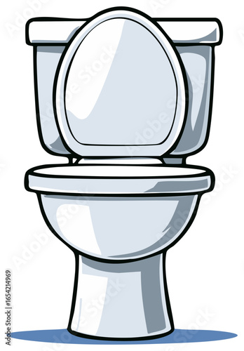 Clean white toilet with open seat and lid and a blue shadow below
