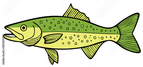 Green and Yellow Fish with Circular Pattern Illustration for Graphic Design