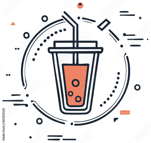 Refreshing Drink in a Plastic Cup with Straw and Bubbles Minimalist Style