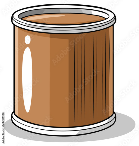 Generic brown food tin can with a blank label, cartoon vector illustration