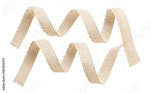 Set of light beige cotton lace trim ribbons.