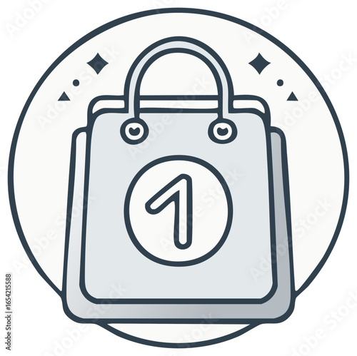 First place shopping bag icon with number one representing a best seller award or first purchase