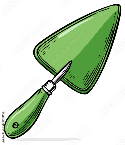 Hand Drawn Sketch of a Green Garden Trowel Tool for Planting and Gardening Projects and Landscaping Design
