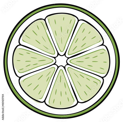 Isolated citrus lime wedge illustration, green sour juicy tropical fruit