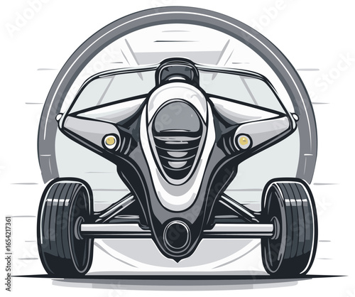 Sleek futuristic open-wheel race car with aerodynamic design and motion blur effect