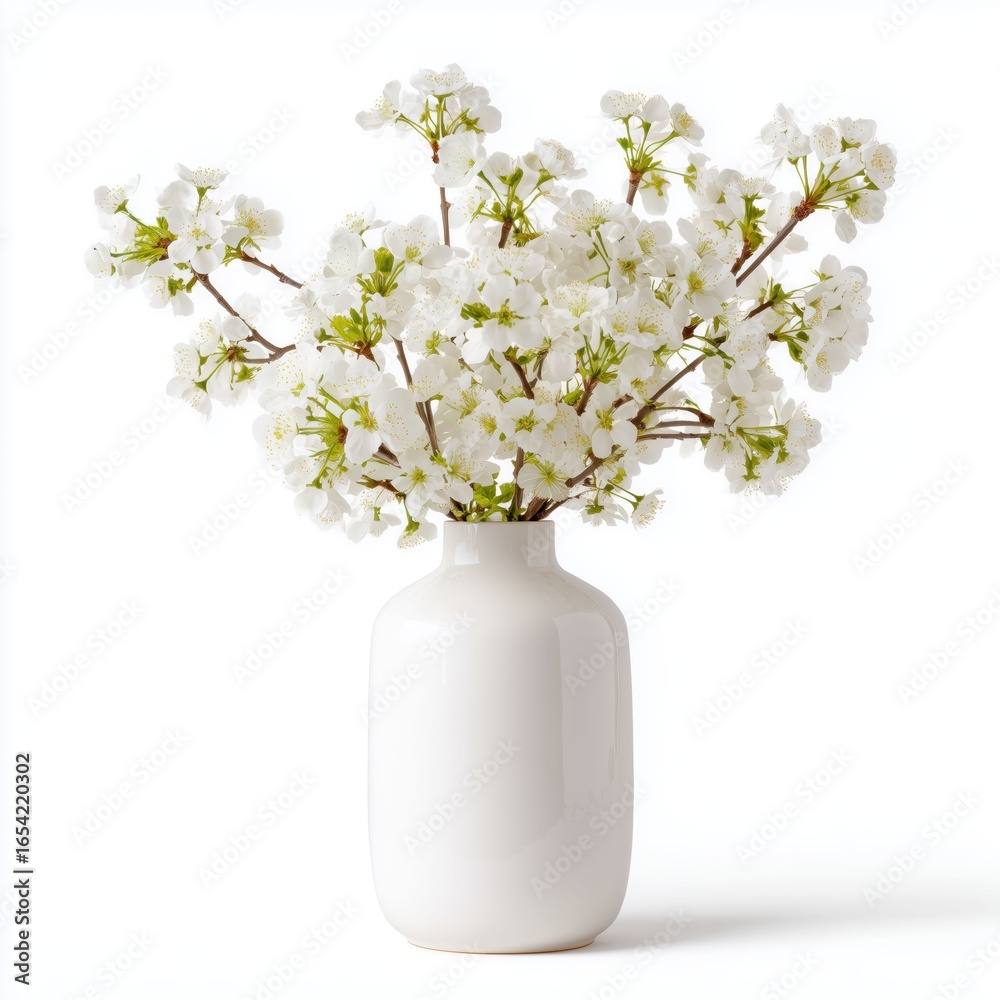 Fototapeta premium Delicate Spring Blossoms in a White Vase , PNG isolated cut out image