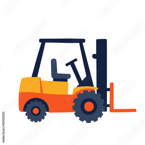 Forklift vehicle with wheels and operator seat in bright colors  