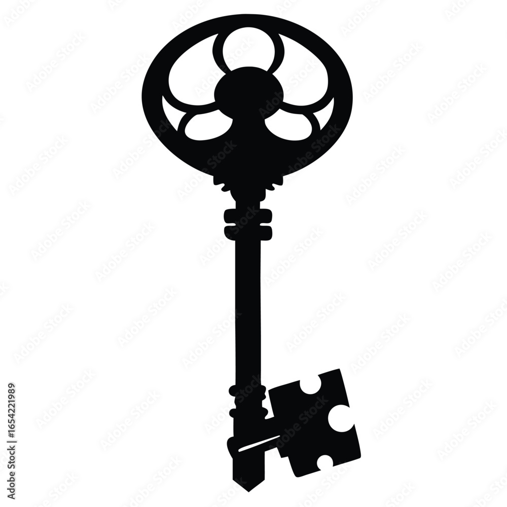 Obraz premium Ornate antique skeleton key with decorative bow and intricate bit vector