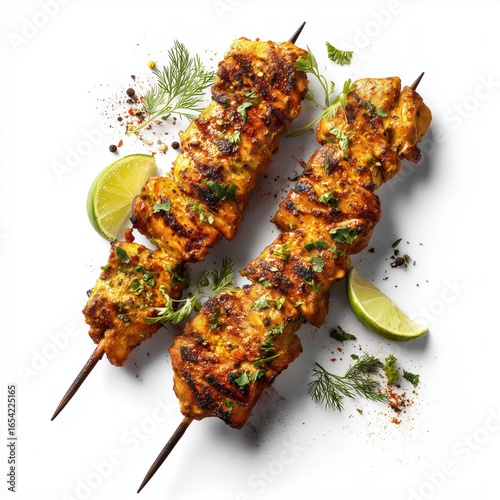 Grilled Chicken Skewers with Aromatic Spices , PNG isolated cut out image