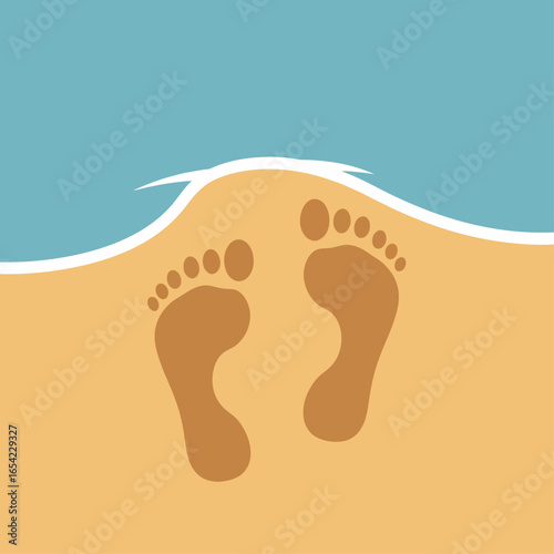 Barefoot impressions left on a pristine sandy beach with the gentle ocean waves approaching, evoking a sense of tranquil relaxation, serene summer vacation, and peaceful seaside escape.