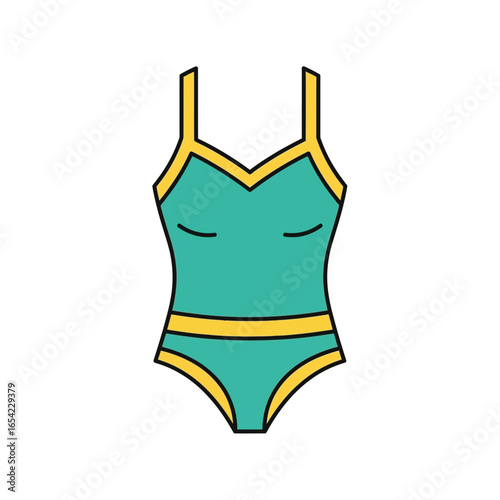 Teal and Gold One-Piece Swimsuit Icon Illustration