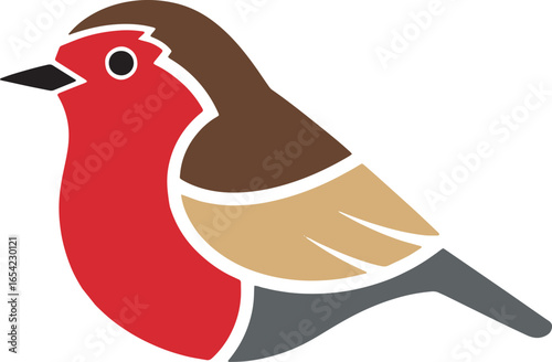 Stylized European robin bird logo icon. A simple, modern graphic logo illustration of a small songbird with a red breast for nature-themed branding