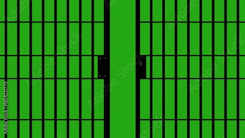 Animation of opening and closing the grate, the prison door, on a green screen chromakey. 4K