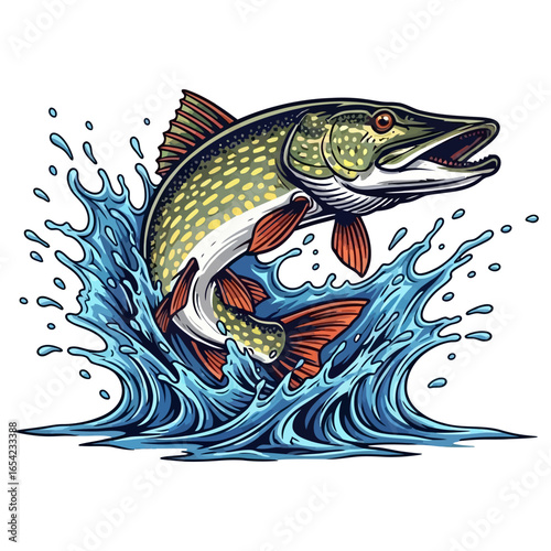 pike fishing illustration logo vector image t shirt