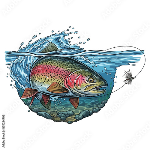 rainbow trout fishing illustration logo vector image t shirt