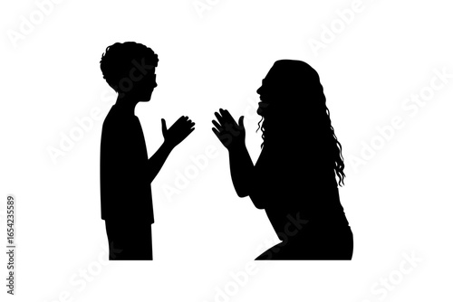 Silhouette of Woman and Child Playing Hand Clapping