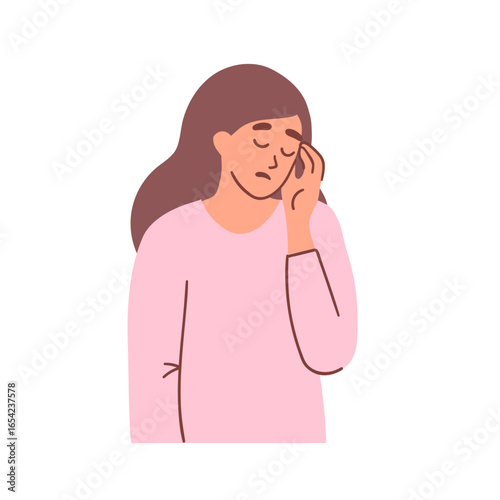 Sad young woman. Disappointment and sadness, negative emotions. Vector illustration, simple flat, doodle, hand drawn design. Psychology theme 