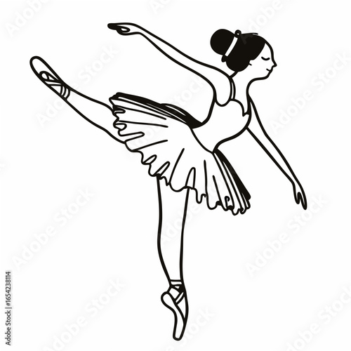 Black outline of a ballet dancer in a graceful pose on a white background ballerina