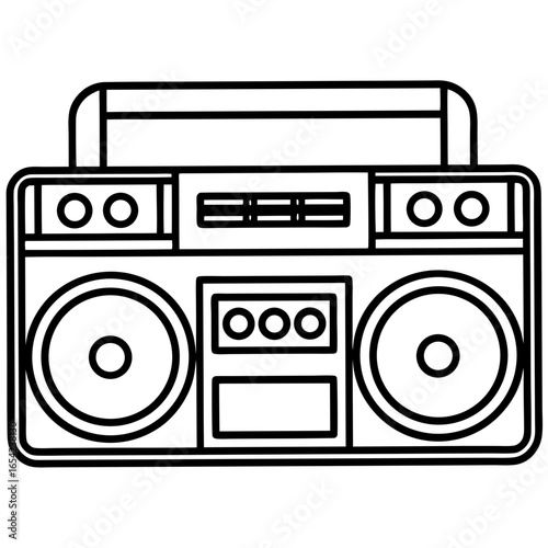 Black outline of a boombox music player on a white background retro vintage