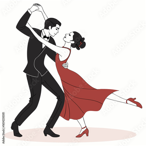 Couple dancing tango in formal attire on a white background woman 1