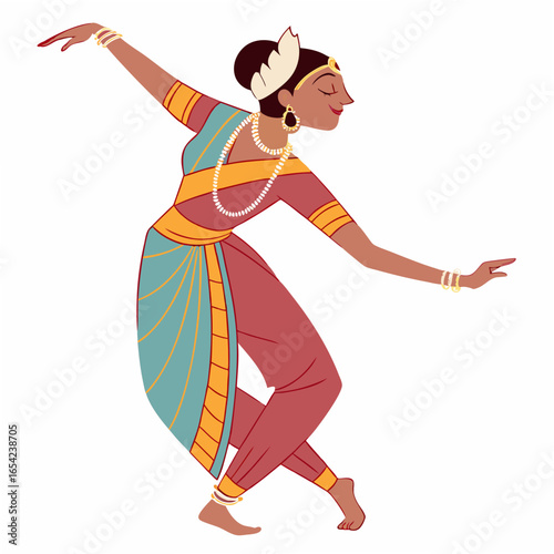 Indian woman performing classical dance in traditional attire with jewelry female dancer