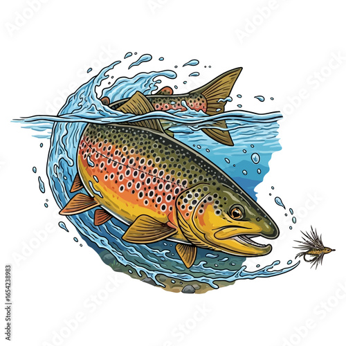 brown trout fishing illustration logo vector image t shirt