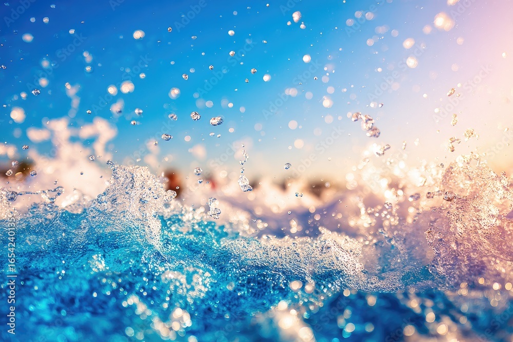Obraz premium Close-up ocean waves splashing, vibrant colors, sunlight
