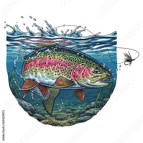 rainbow trout fishing illustration logo vector image t shirt