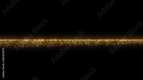 Gold particles. Lines. Suitable for use as material for lower thirds. Black background. Gorgeous look.