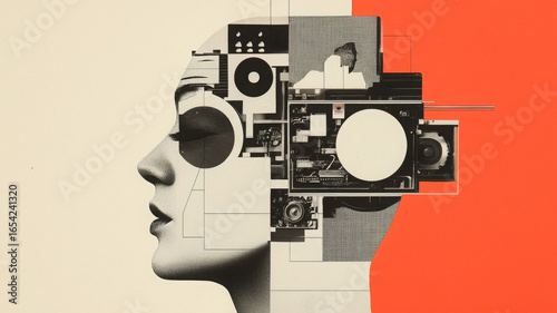 Collage consumer feels brainwashed by sales techno brainwash