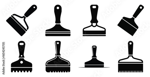 Collection of black and white trowel and spatula silhouettes