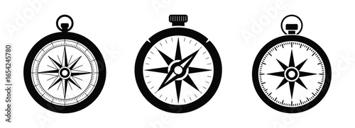 Three vintage style compass illustrations on white background