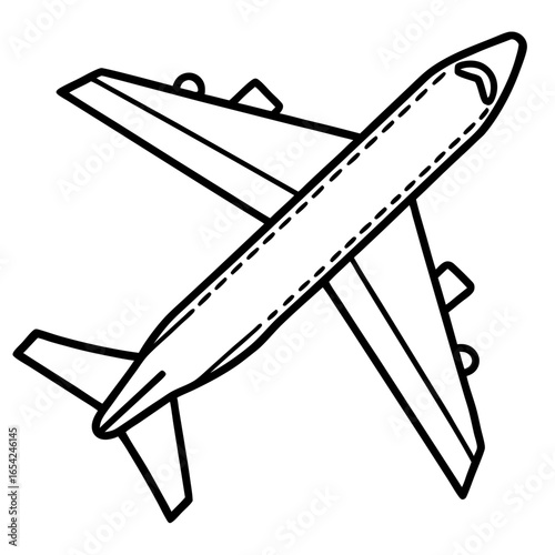 Black outline of an airplane in flight on a white background aircraft travel