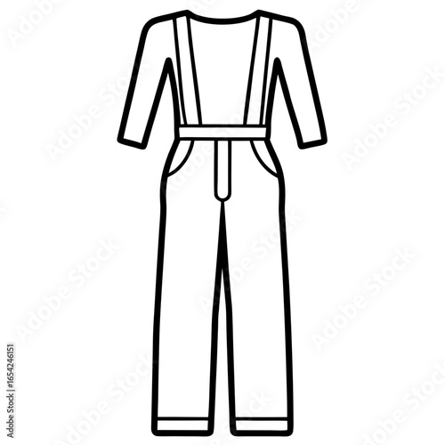 Black outline of a jumpsuit with suspenders on a white background clothing fashion
