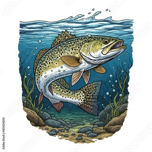 speckled trout fishing illustration logo vector image t shirt