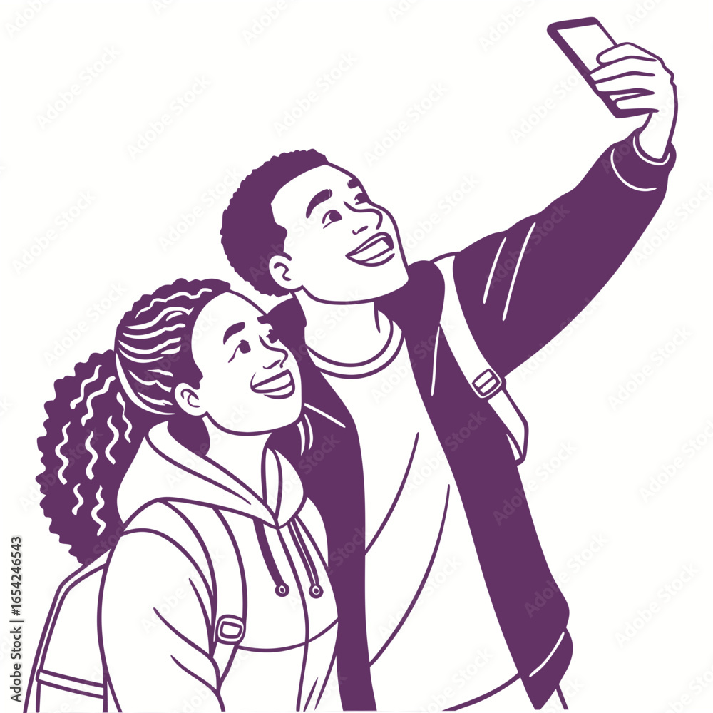Obraz premium Couple taking a selfie with a smartphone on a white background mobile phone technology