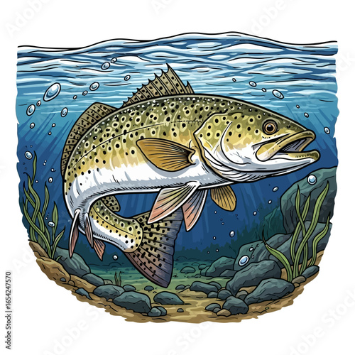 speckled trout fishing illustration logo vector image t shirt