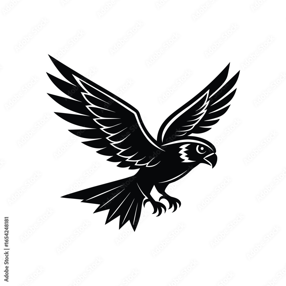 Fototapeta premium Majestic black bird of prey soaring with wings spread wide in flight