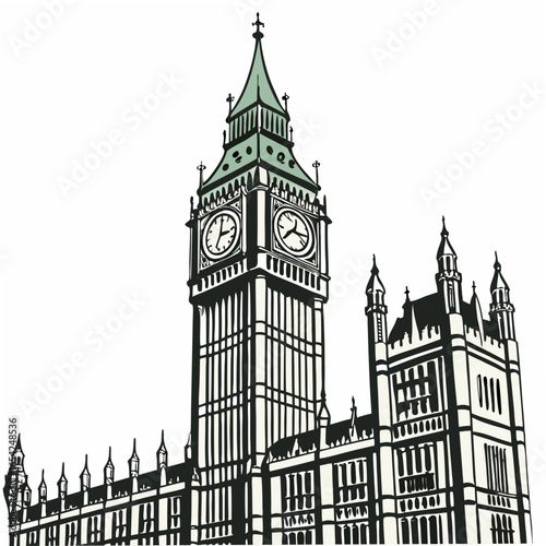 Big Ben Clock Tower and Westminster Palace in London with a stylized illustration iconic landmark