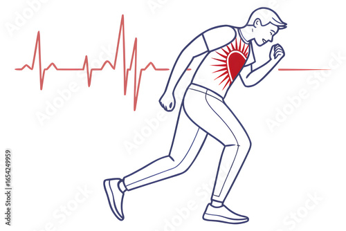 Flat Vector Illustration of Man with Chest Pain Highlighted in Red – Medical Heart Health Concept