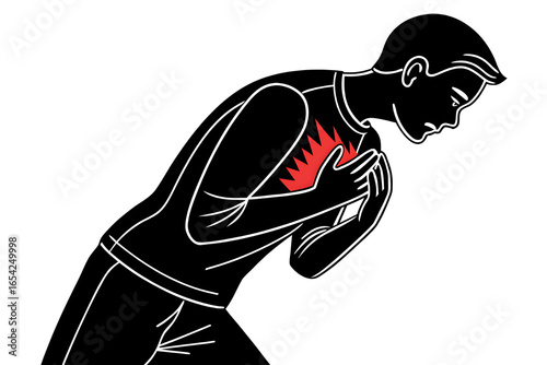 Vector Illustration of Man with Chest Pain Highlighted in Red – Medical Heart Health Concept