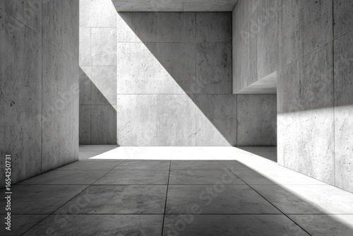 Fototapeta Naklejka Na Ścianę i Meble -  Minimalist concrete architectural space with dynamic light and shadow_effects